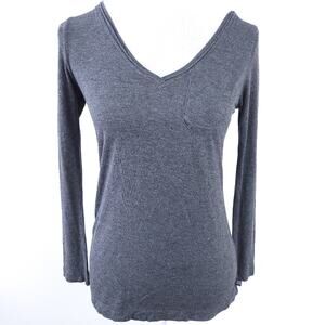 Simply Vera Vera Wang Pajama Top Gray Small, Long Sleeve, Ribbed Back & Sleeves